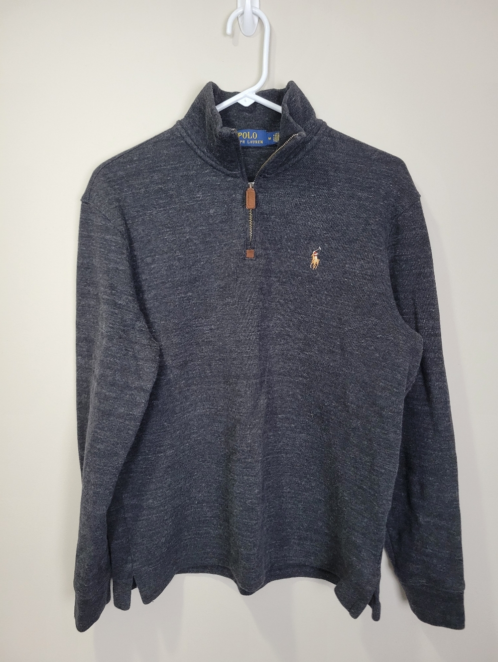 Polo Ralph Lauren Mens Medium Quarter Zip Pullover Sweater Gray Pony Logo - Picture 2 of 9
